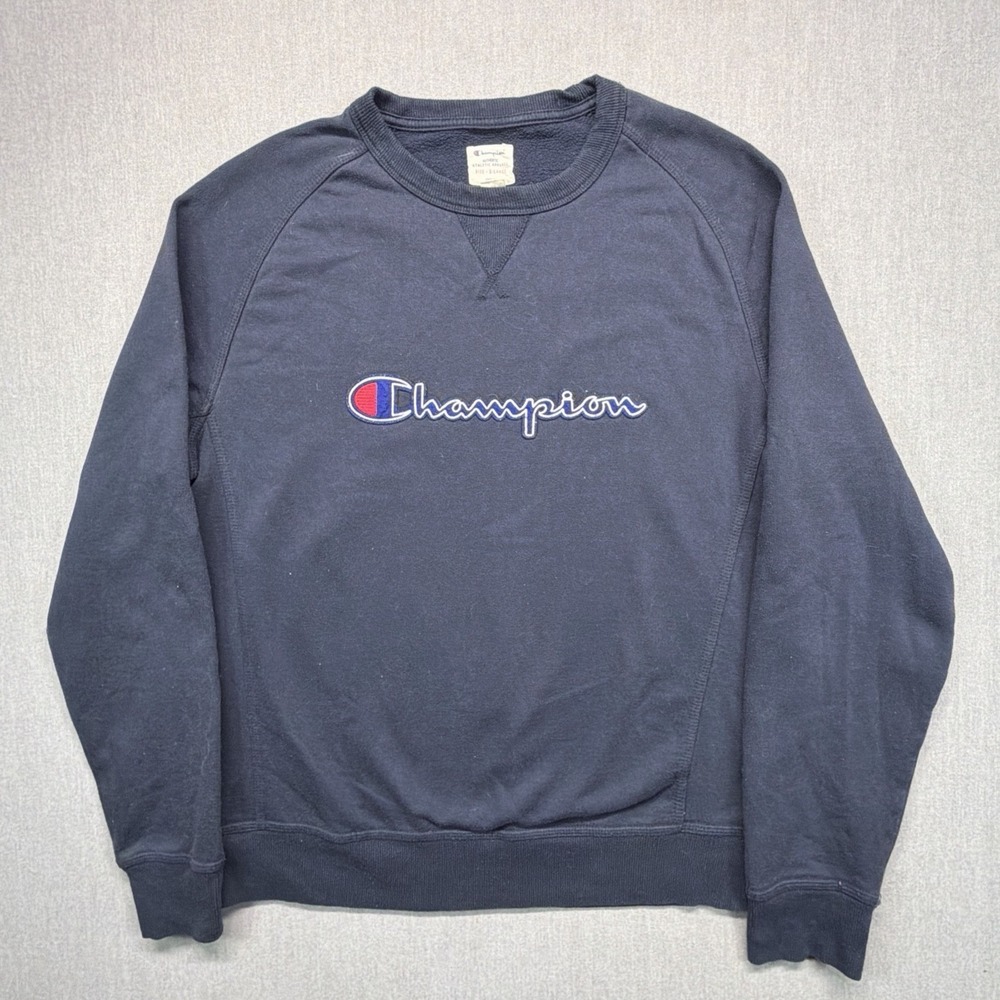 Vintage Champion Men's XL Navy Logo Crew Neck Pullover Sweatshirt Long Sleeve